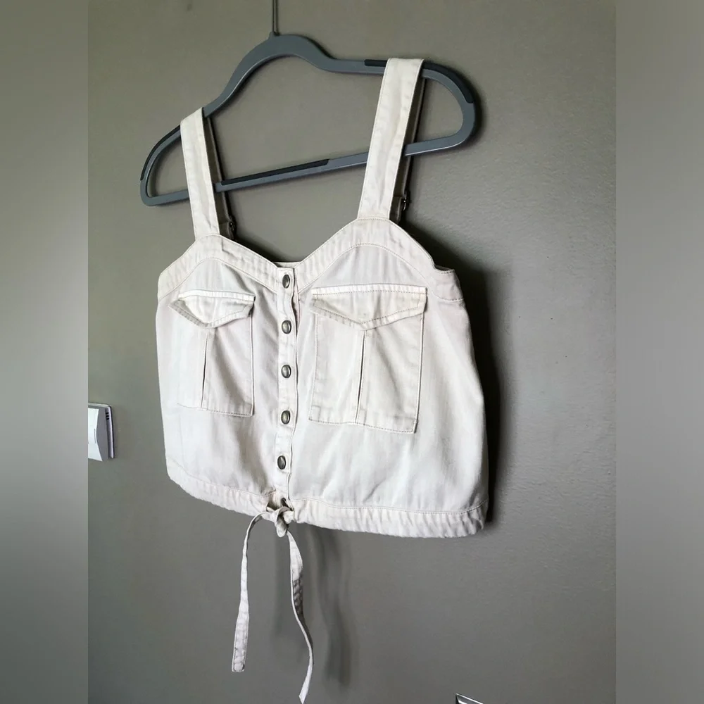 FREE PEOPLE We The Free Palm Desert Cream Denim Crop Top Tank Size XS